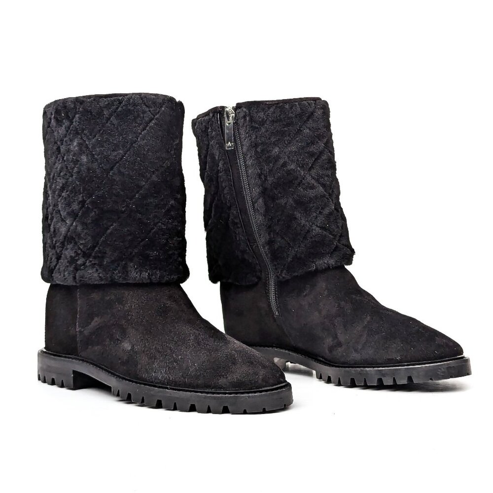 Aquatalia Women Casandra Waterproof Black Suede Shearling Ankle Boots sz 7